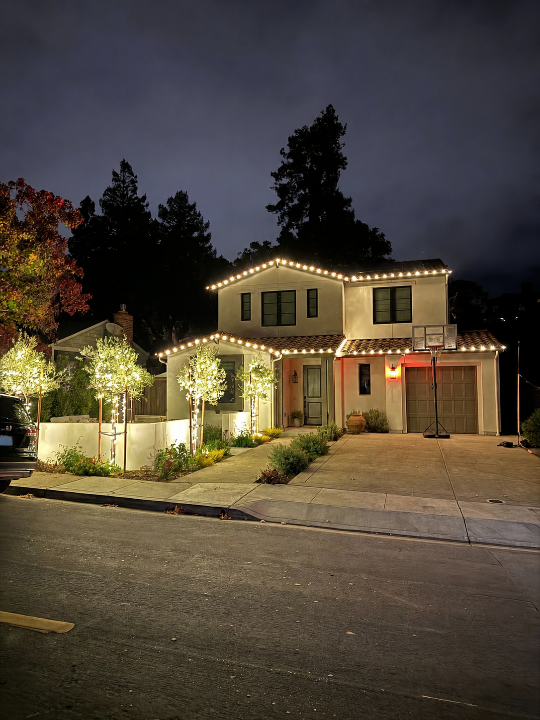 Custom professional holiday lighting installation in the San Francisco Bay Area