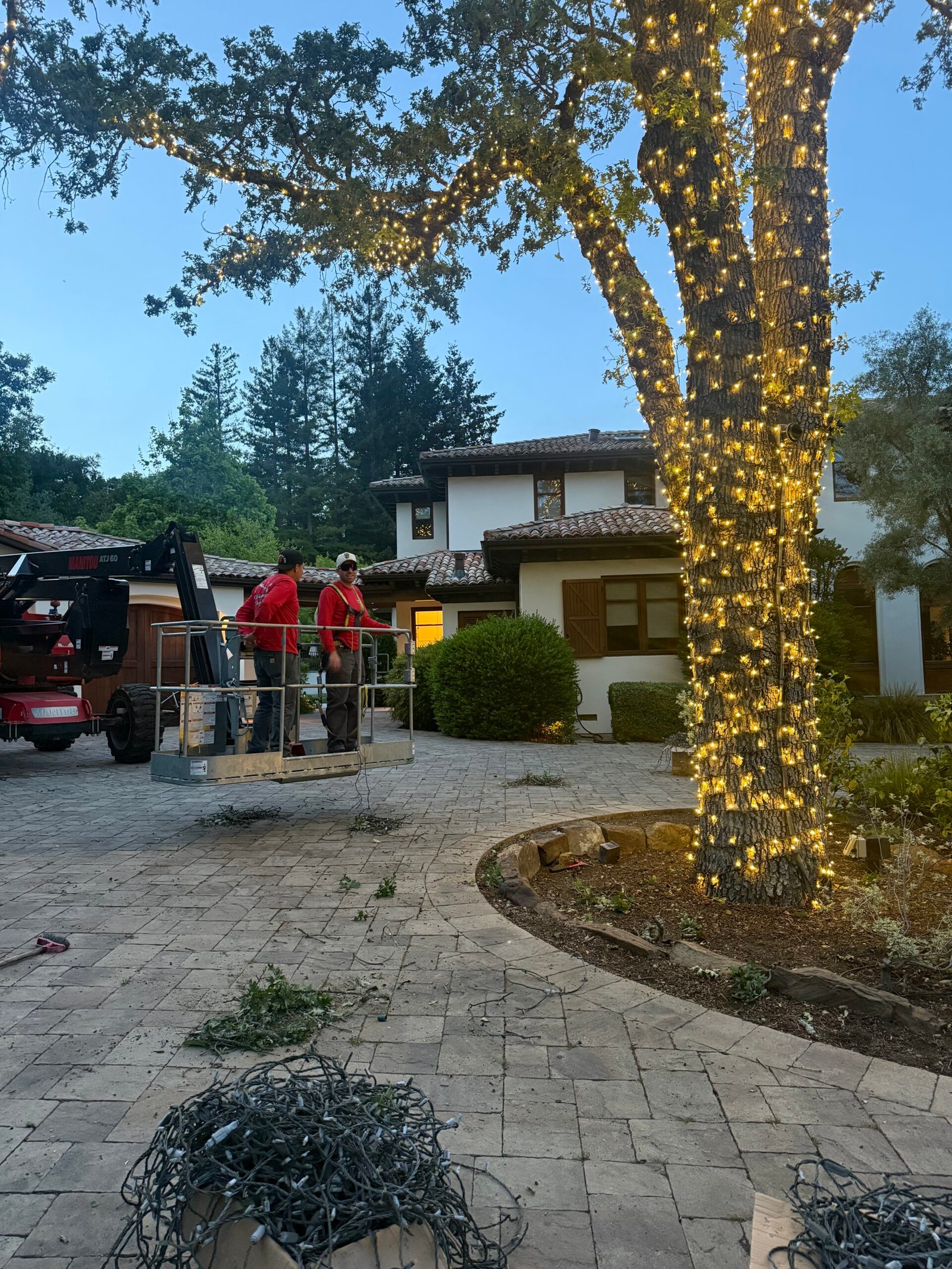 Christmas Lights SF team installing professional holiday lighting
