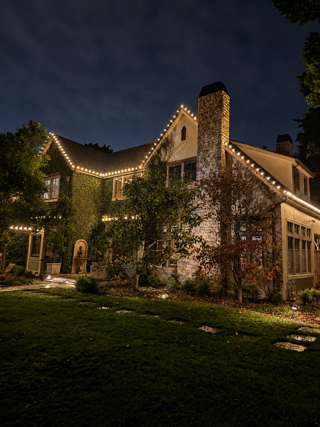 Professional roofline Christmas lighting